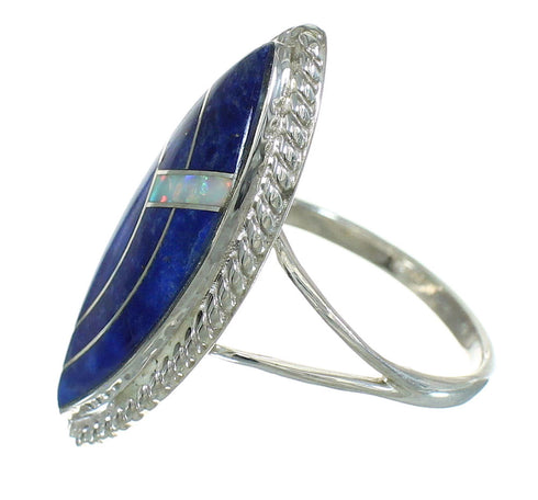 Lapis And Opal Inlay Sterling Silver Southwestern Ring Size 7-3/4 AX88117